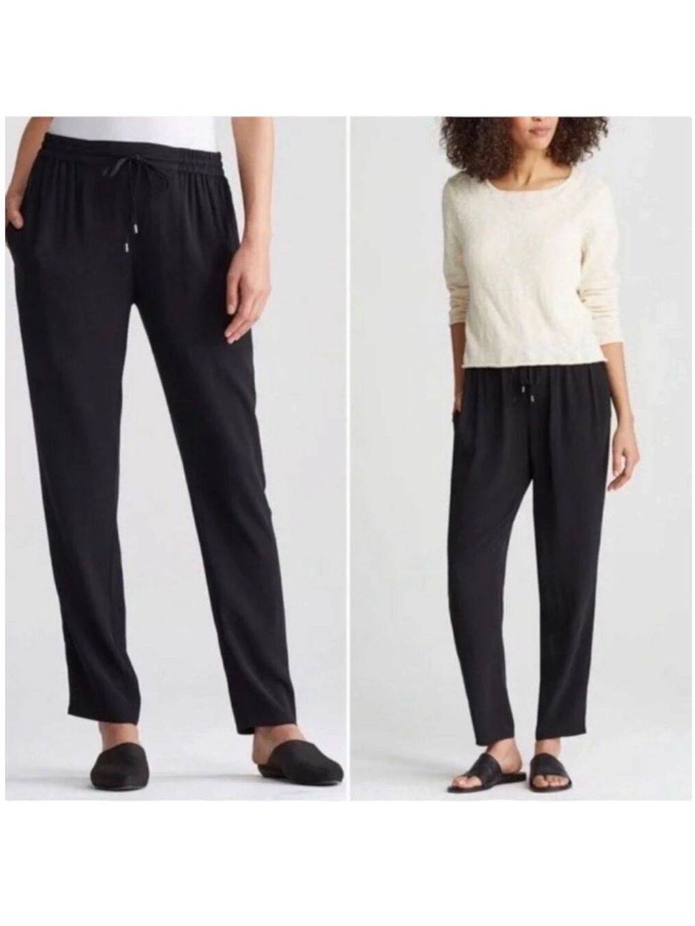 Eileen Fisher Black Washed Silk Slouchy Pull On Pants Size: Small